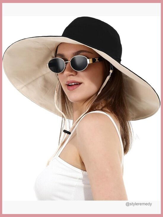 Reversible Ultra Wide Brim Cotton Bucket Hat Sun Protection UPF 50+ main image 5
